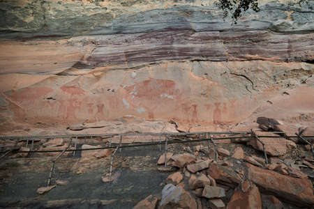 Prehistoric Cliff Painting at Pha Taem National Park, Ubon Ratchathani province, Thailandの写真素材