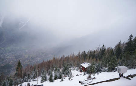 A landscape around Chamonix-Mont-Blanc valley from the Montenvers-Mer de Glace train, Franceのeditorial素材