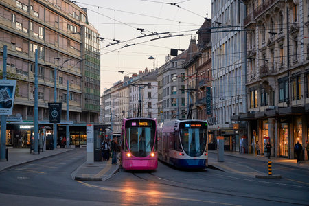 The landscape of Geneva city and the lake Genevaの写真素材