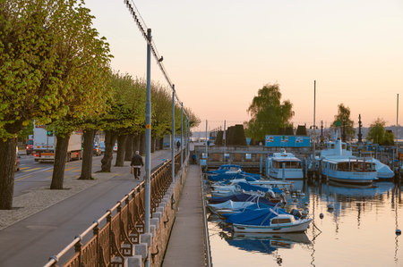 The landscape of Geneva city and the lake Geneva at sunrise, Switzerland