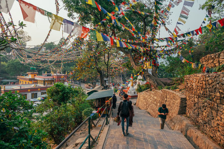 A Landscape around Swayambhunath temple, an ancient religious complex atop a hill in the Kathmandu Valley, Nepalのeditorial素材
