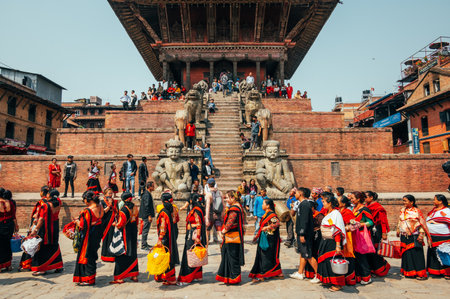 Bhaktapur, Nepal - Apr 16, 2023: Locals gathering and celebrating Biska Jatra (Bisket Jatra) festival or the Nepalese New Year at Bhaktapur, Nepalのeditorial素材