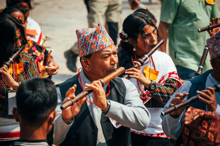Bhaktapur, Nepal - Apr 16, 2023: Locals gathering and celebrating Biska Jatra (Bisket Jatra) festival or the Nepalese New Year at Bhaktapur, Nepalのeditorial素材