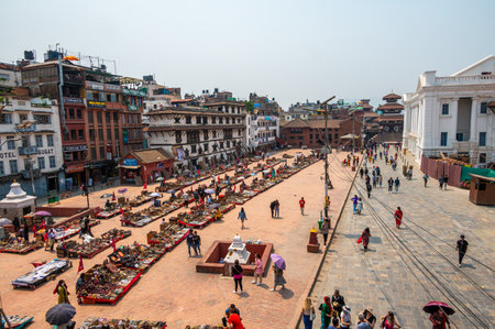 Lalitpur, Nepal - Apr 17, 2023: A landscape around Kathmandu Durbar Square, a historically UNESCO World Heritage Sites in Kathmandu, Nepal. The complex has many landmarks such as Swet Bhairav, Gaddi Baithak, Shree Kalbhairab Temple,Taleju Bhawani Temple, のeditorial素材