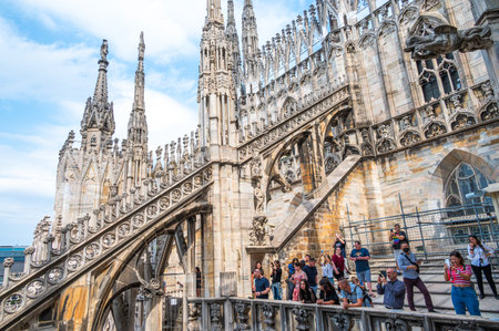MILAN, ITALY - SEP 3, 2022: A Exterior and architecture of Duomo di Milano (Milan Cathedral), the cathedral church of Milan, Lombardy, Italy.のeditorial素材