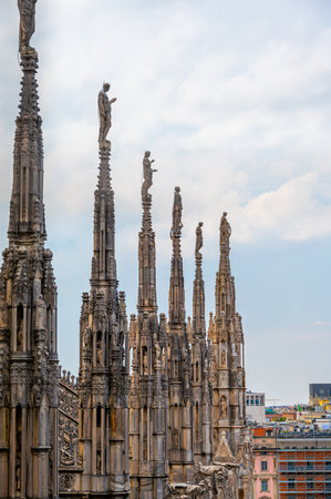 MILAN, ITALY - SEP 3, 2022: A Exterior and architecture of Duomo di Milano (Milan Cathedral), the cathedral church of Milan, Lombardy, Italy.のeditorial素材