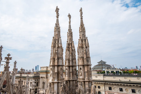 MILAN, ITALY - SEP 3, 2022: A Exterior and architecture of Duomo di Milano (Milan Cathedral), the...