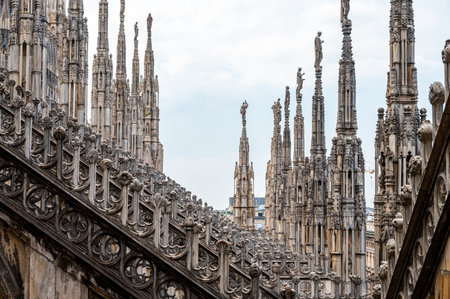 MILAN, ITALY - SEP 3, 2022: A Exterior and architecture of Duomo di Milano (Milan Cathedral), the cathedral church of Milan, Lombardy, Italy.のeditorial素材