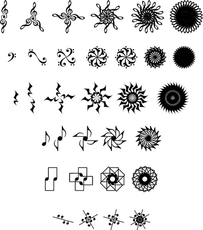 set of abstract tattoo of musical symbols and notesのイラスト素材