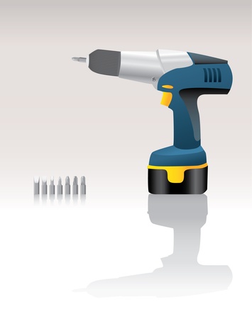 Blue Cordless Drill realistic illustrationのイラスト素材