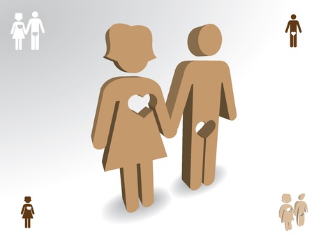 Man and woman with heart cut off - illustrationのイラスト素材