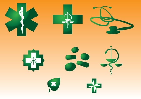 Medical symbols and stuff - green silhouette illustrationのイラスト素材