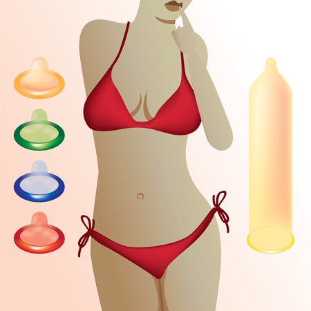 hot woman body in bikini, condoms - illustrationのイラスト素材