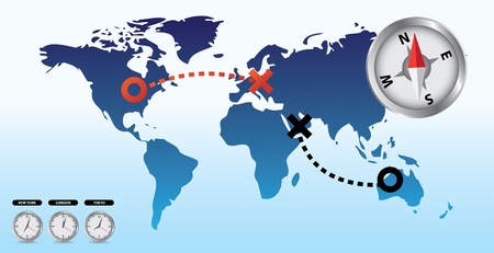 world nap with compass and clocks illustrationのイラスト素材