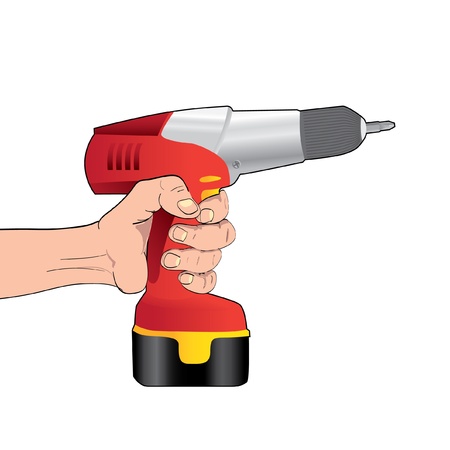 Red Cordless Drill in hand - illustrationのイラスト素材