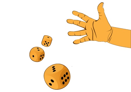 hand and three wooden dices - illustrationのイラスト素材