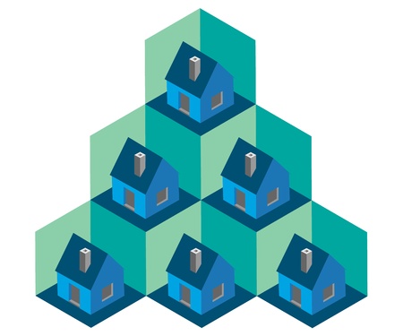 Isometric houses in cells - illustrationのイラスト素材