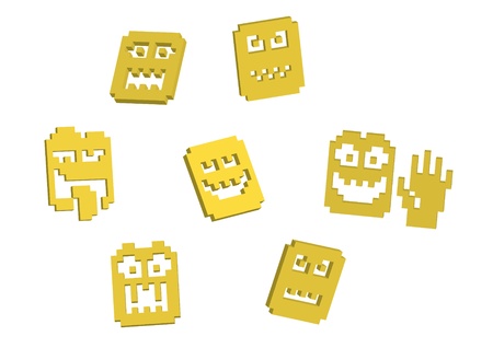 3D pixel yellow smilies - illustrationのイラスト素材