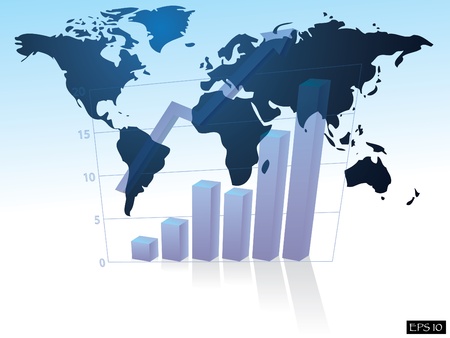 Business graph with arrow on world map background - illustration in EPS10のイラスト素材