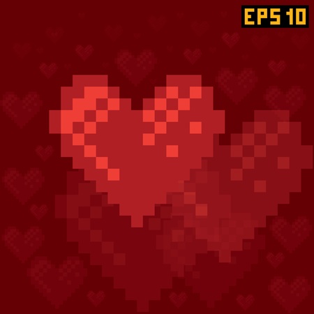 red pixel hearts background - illustrationのイラスト素材