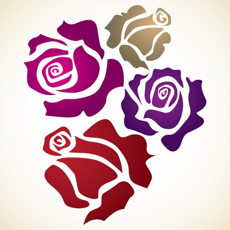 four color flower rose - sketch illustrationのイラスト素材