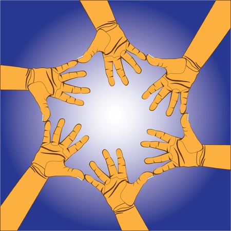 six human cooperative hands - illustrationのイラスト素材