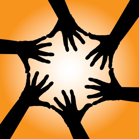 six human cooperative hands - illustrationのイラスト素材