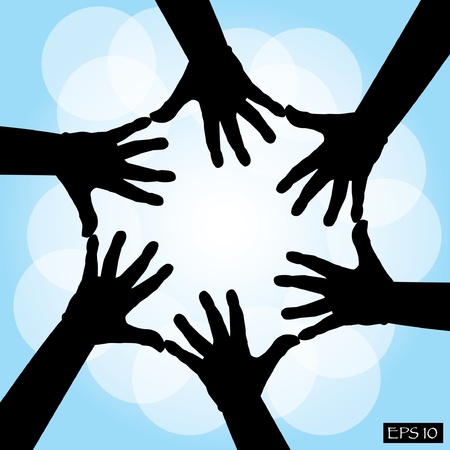 six human cooperative hands - illustrationのイラスト素材