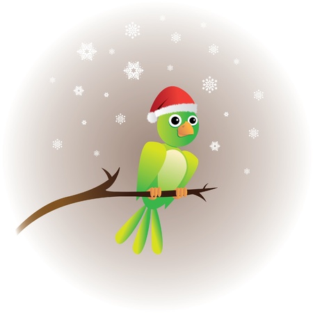 bird on tree with chrismas hat - illustrationのイラスト素材