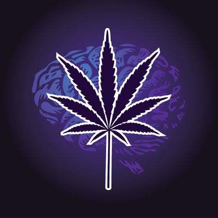 cannabis leaf and human brain background - illustrationのイラスト素材