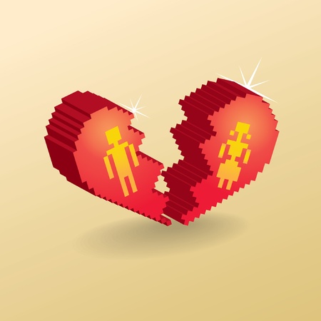 broken heart in 3d pixels - illustrationのイラスト素材