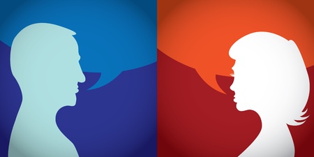 Silhouette of talking man and woman - illustrationのイラスト素材