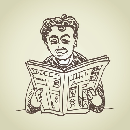 sitting man reads news - illustrationのイラスト素材