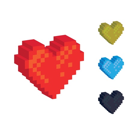 3d pixel hearts 4 colors - illustrationのイラスト素材