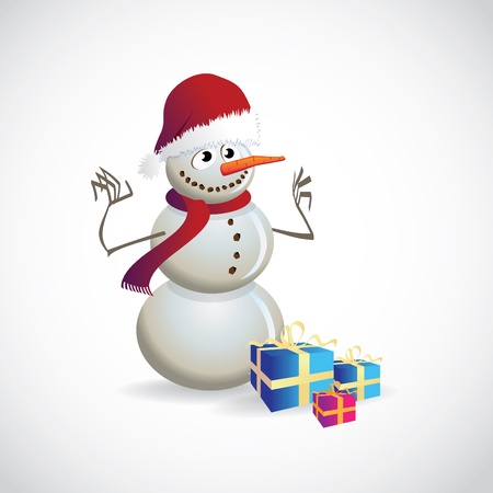 Christmas postcard with snowman - illustrationのイラスト素材