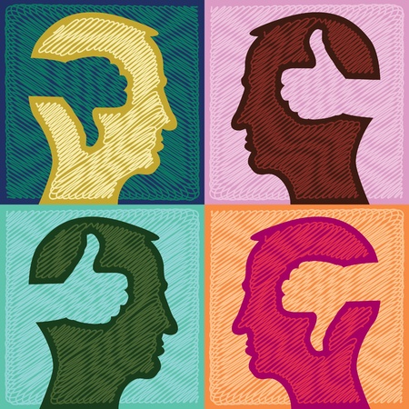 head with thumbd up and thumbs down - illustrationのイラスト素材