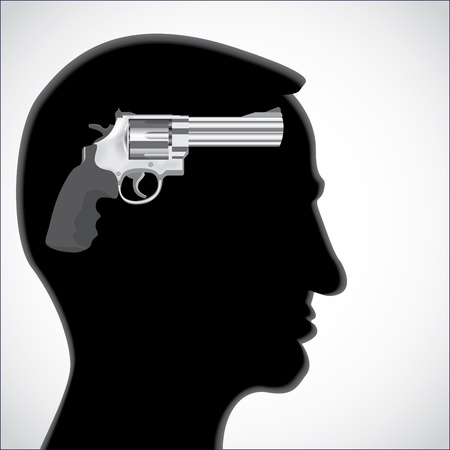 Human head silhouette with revolver gun - illustrationのイラスト素材