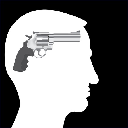 Human head silhouette with revolver gun - illustrationのイラスト素材