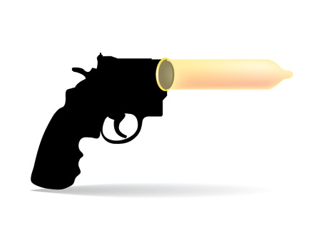 gun and condom - concept of safety, illustrationのイラスト素材