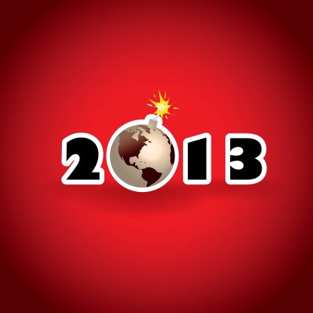 2013 concept with exploding planet Earth as bomb, illustrationのイラスト素材