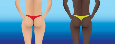 beauty women back in lingerie - realistic illustrationのイラスト素材