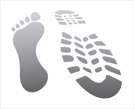 footprint, two shoes - green and red, isolated on white, illustrationのイラスト素材