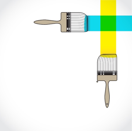 Paintbrush crossing over another brush in painting colorのイラスト素材