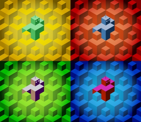 Retro robot is hiding between the isometric cubes - seamless pattern illustrationのイラスト素材
