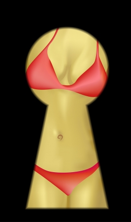 woman in red bikini seen through a key holeのイラスト素材