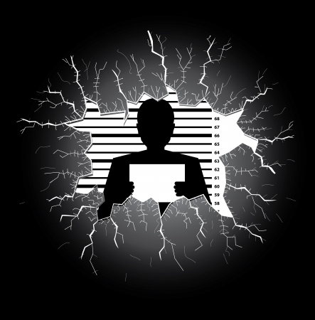 Police record man silhouette behind a broken glass tableのイラスト素材