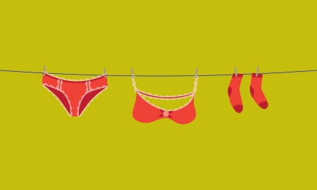 Lingerie on a clothesline, fix by pegs - illustrationのイラスト素材