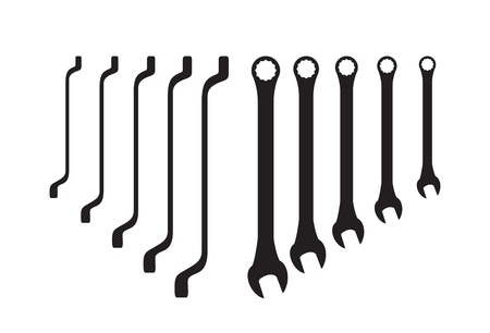 Set of steel spanners silhouettes - illustrationのイラスト素材