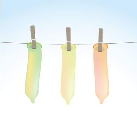 Condoms on clothesline, fix by pegs, illustrationのイラスト素材