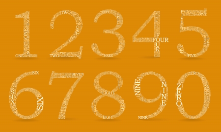 Set of numbers, each created from text tittles, drop shadow - illustrationのイラスト素材